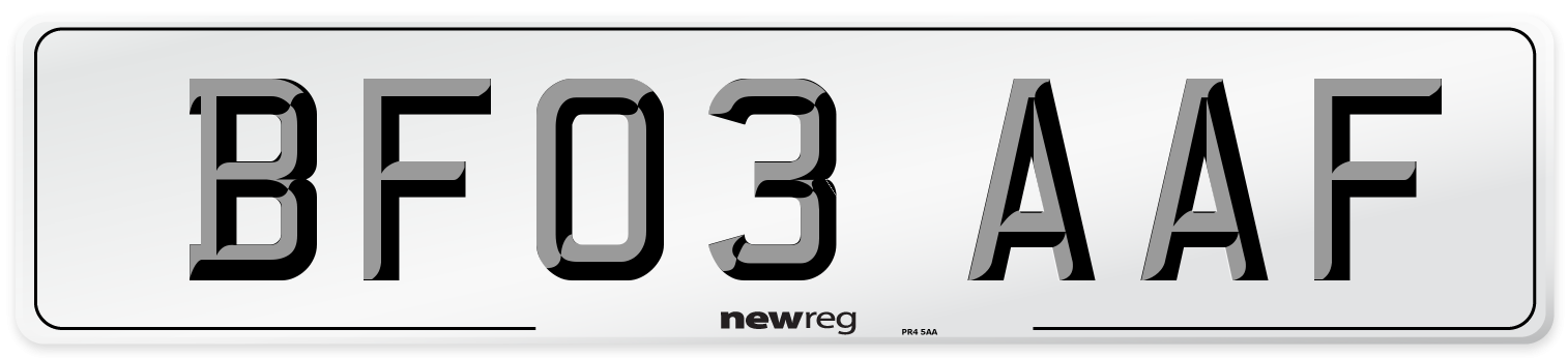 BF03 AAF Number Plate from New Reg